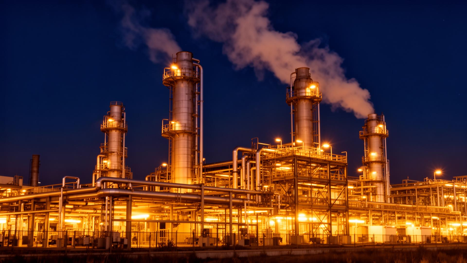 Petroleum refinery at night